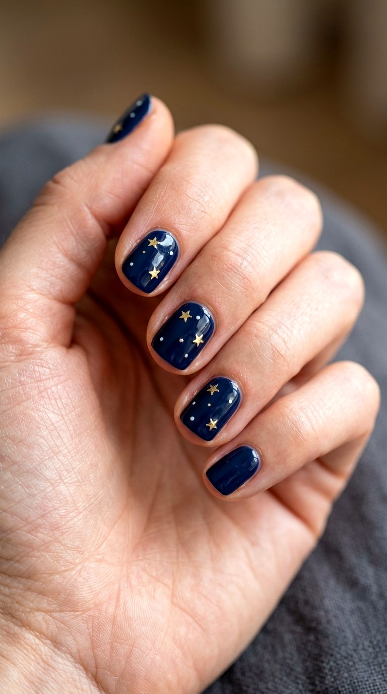 Blue Starry Night Nails - 21 blue short nail art inspiration ideas