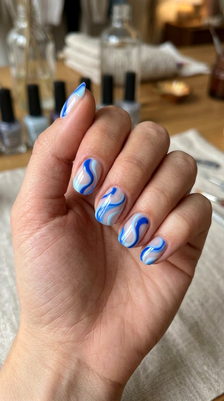 Blue Swirl Short Nail Art - 24 blue nails short ideas