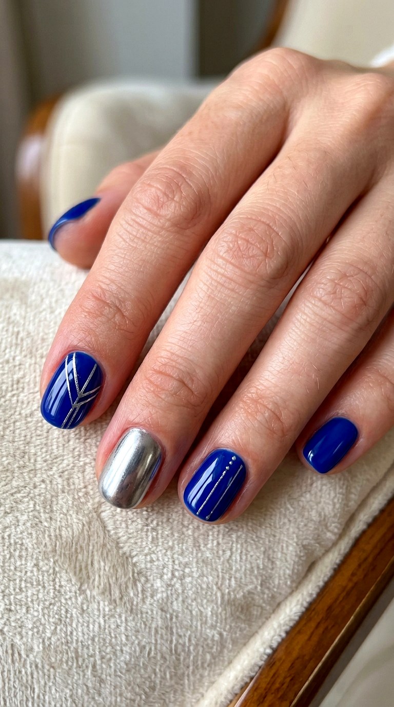 Blue and Silver Short Nails - 24 blue nails short ideas