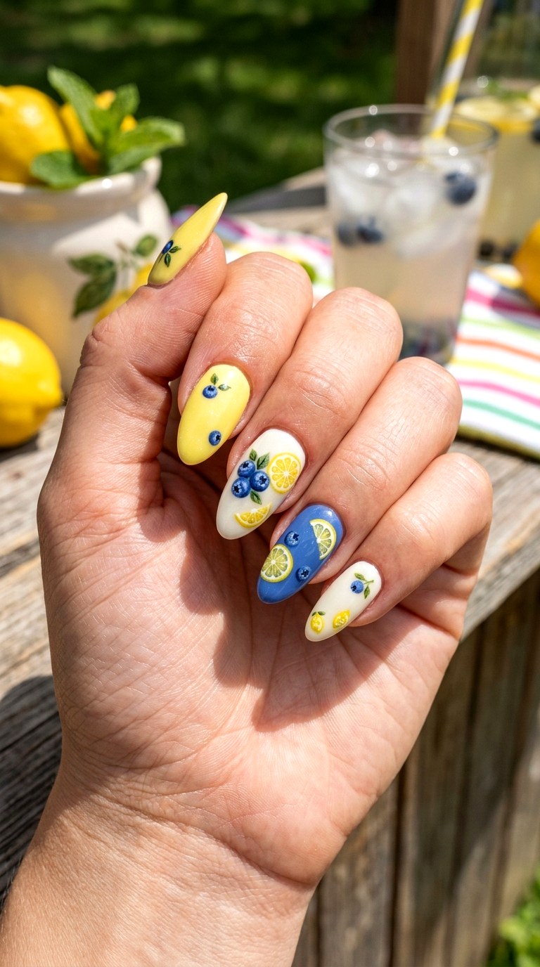 Blueberry Lemonade Nails - 25 cute summer nail ideas