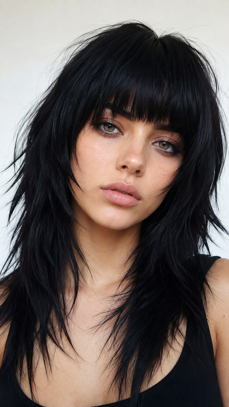 Blunt Cut Bangs with Choppy Layers - 20 Long Layered Hair with Bangs Ideas