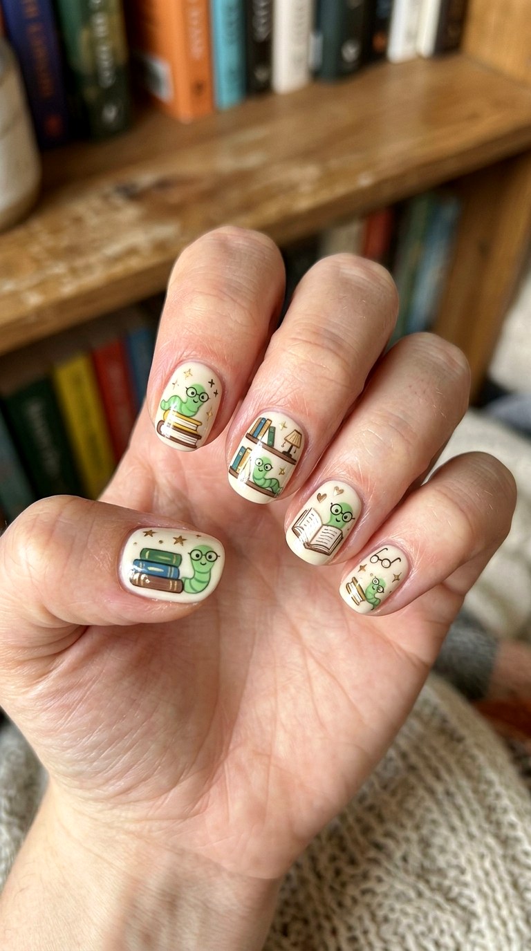 Bookworm Inspired Nails - 23 cute back to school nail ideas