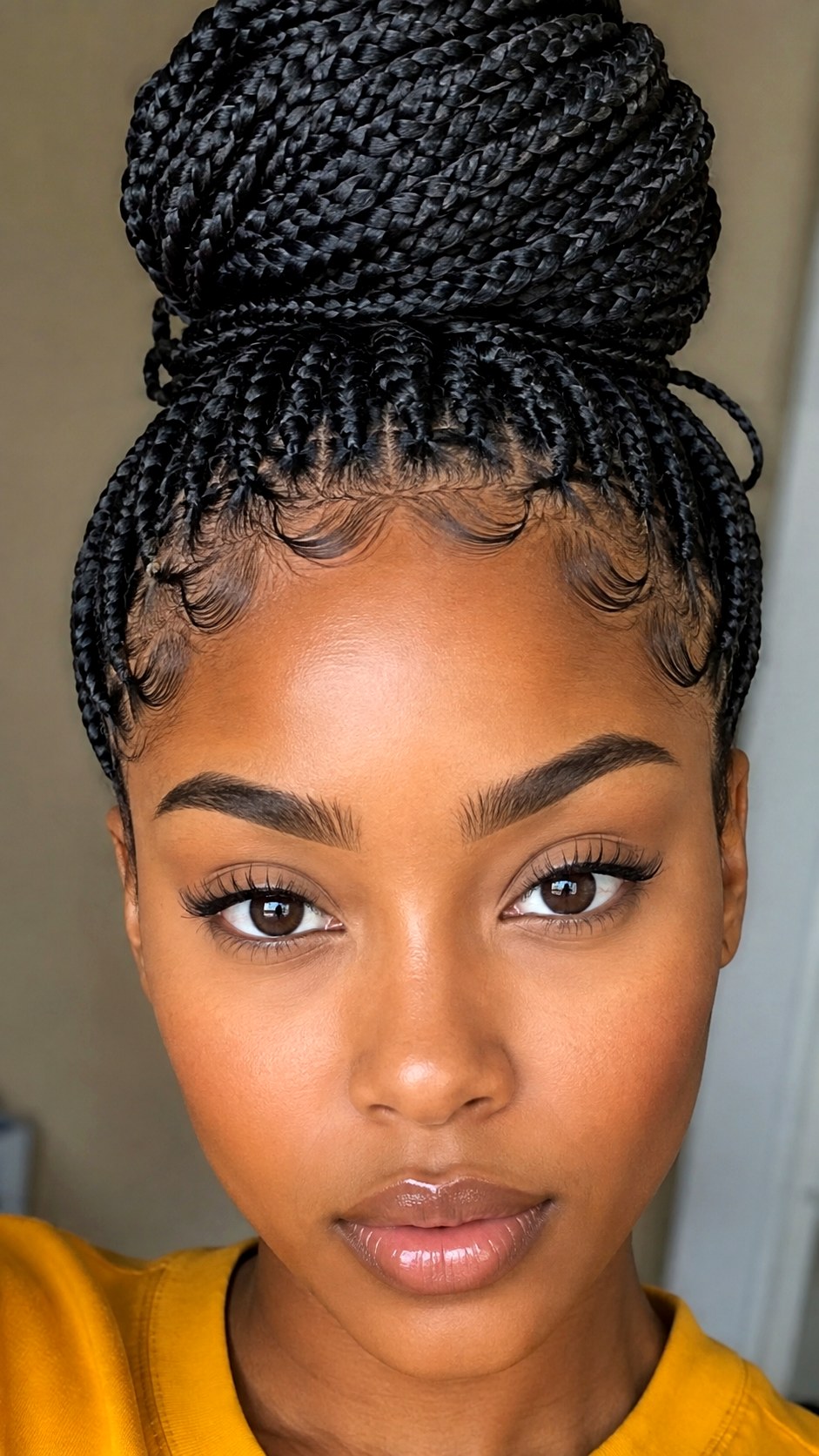 Box Braided High Bun Edge - 21 bun hairstyle ideas