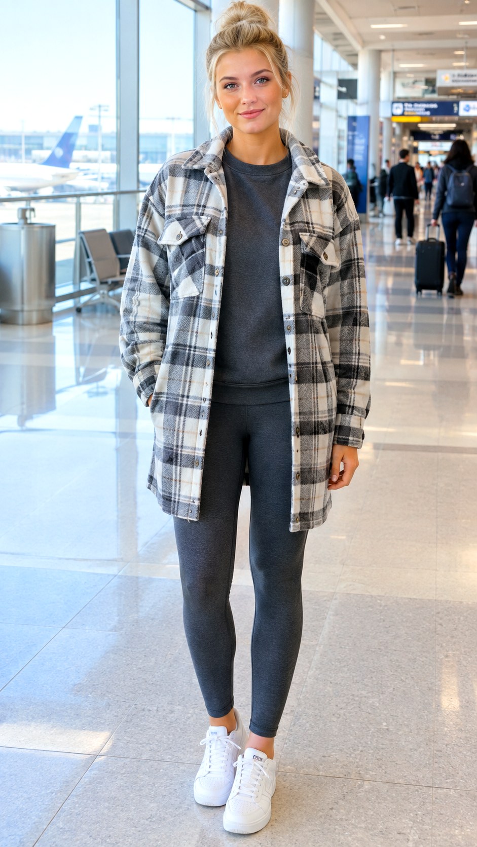 Boyfriend Shacket Over Athleisure Wear - 21 shacket jacket outfit ideas