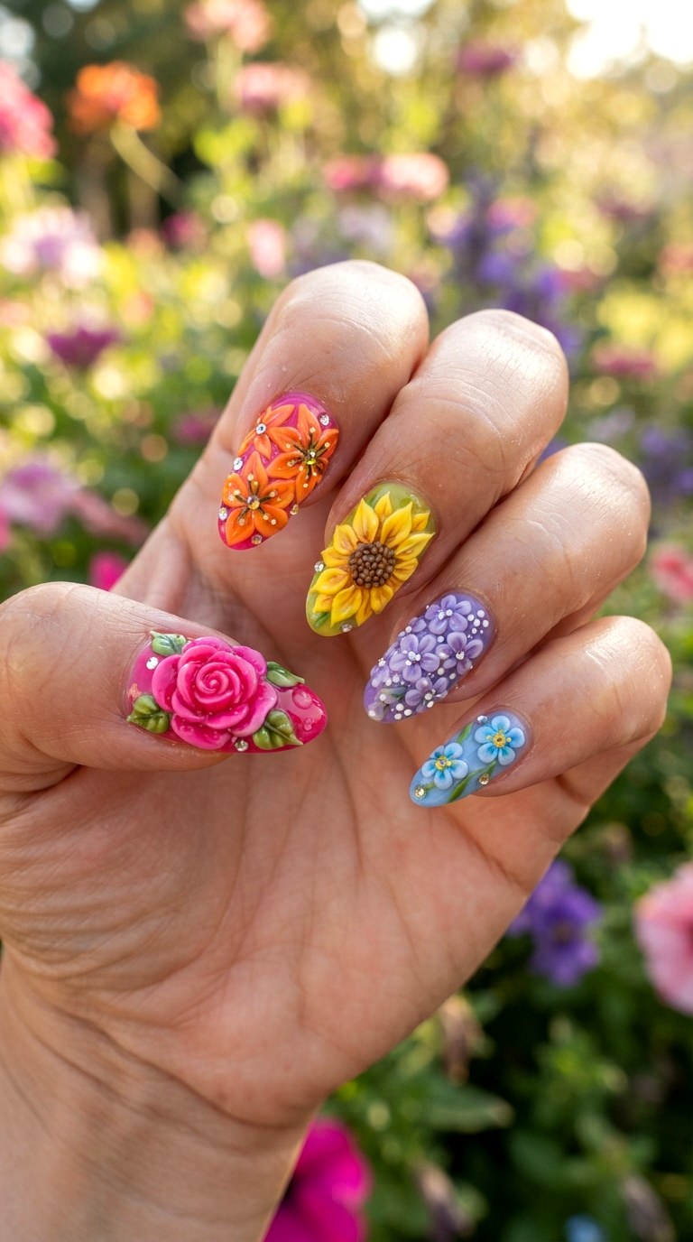 Bright D Flower Nails - 25 brigh spring funky nail ideas
