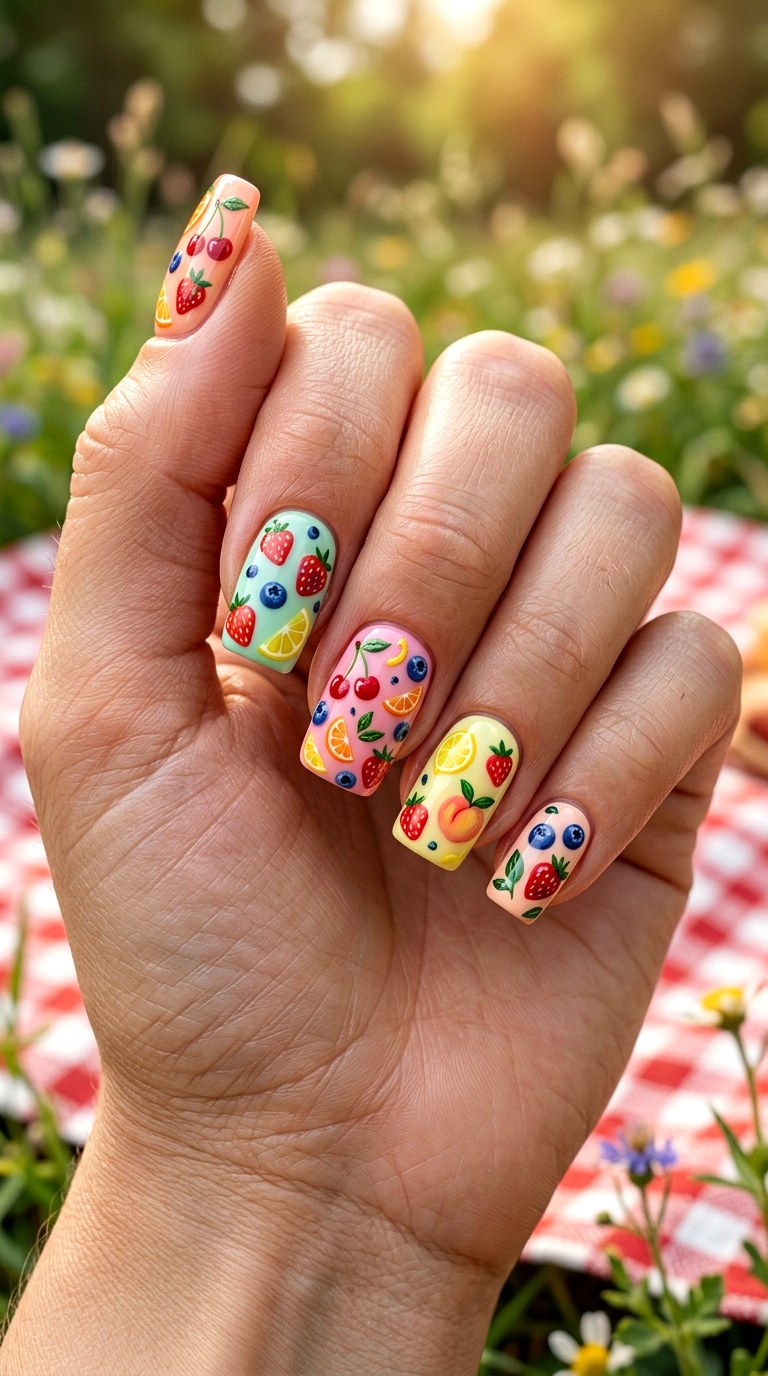Bright Fruit Salad Nails - 25 brigh spring funky nail ideas