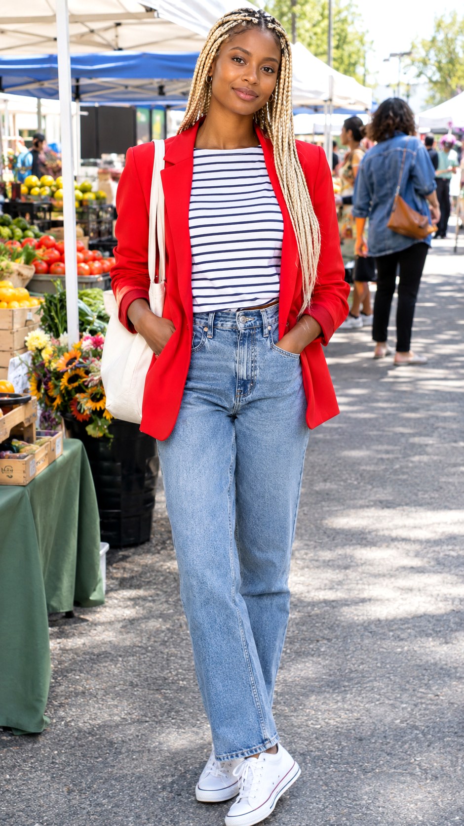 Bright Red Blazer and Mom Jeans - 24 blazer casual outfits  ideas