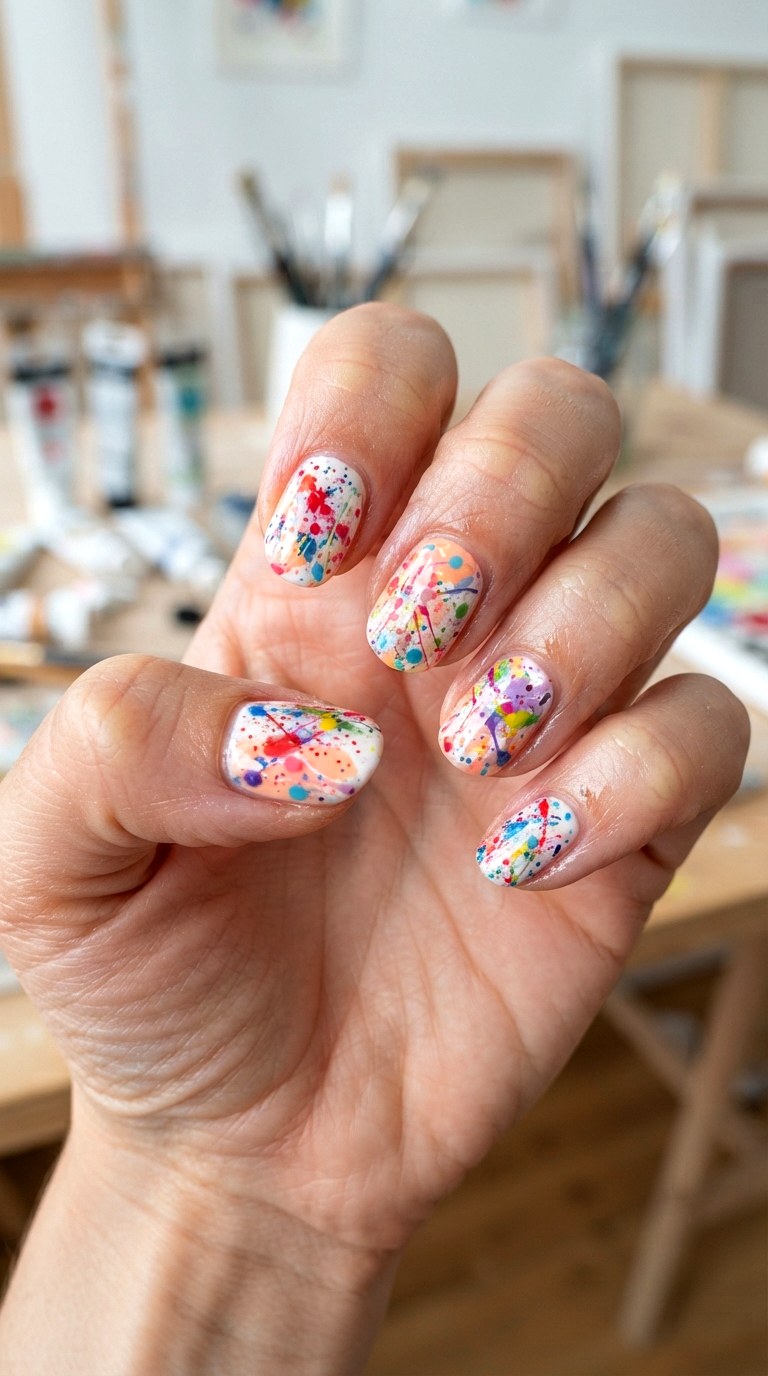 Bright Splatter Paint Nails - 25 brigh spring funky nail ideas