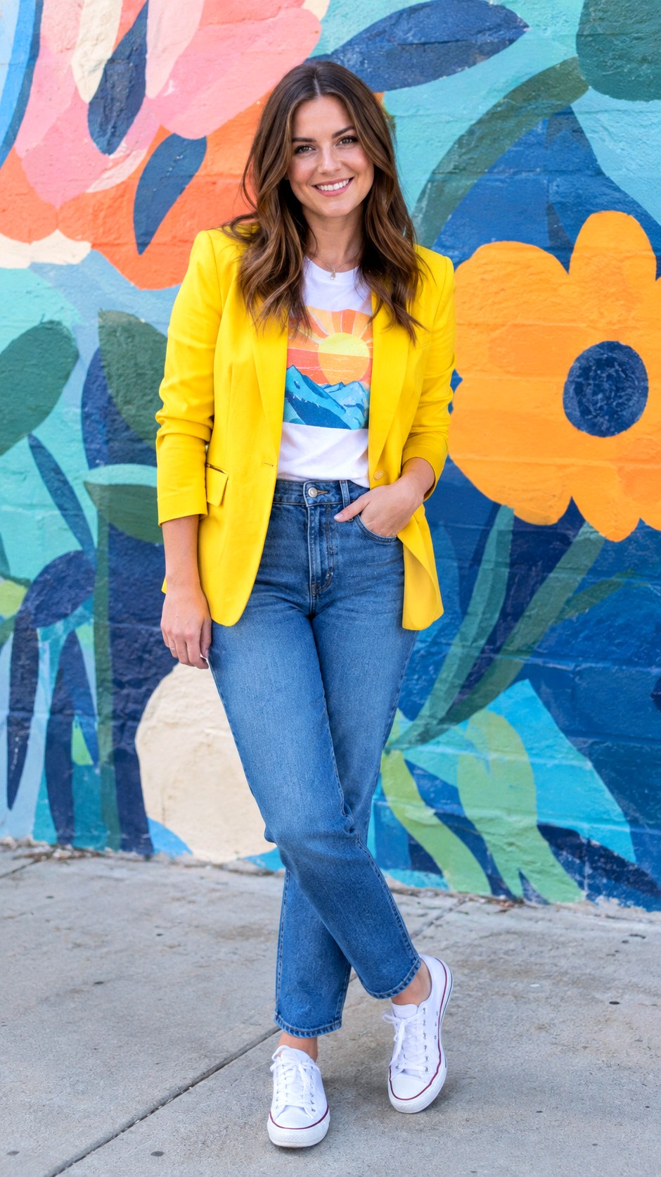 Bright Yellow Blazer And Blue Jeans - 24 blazer and jeans outfit ideas