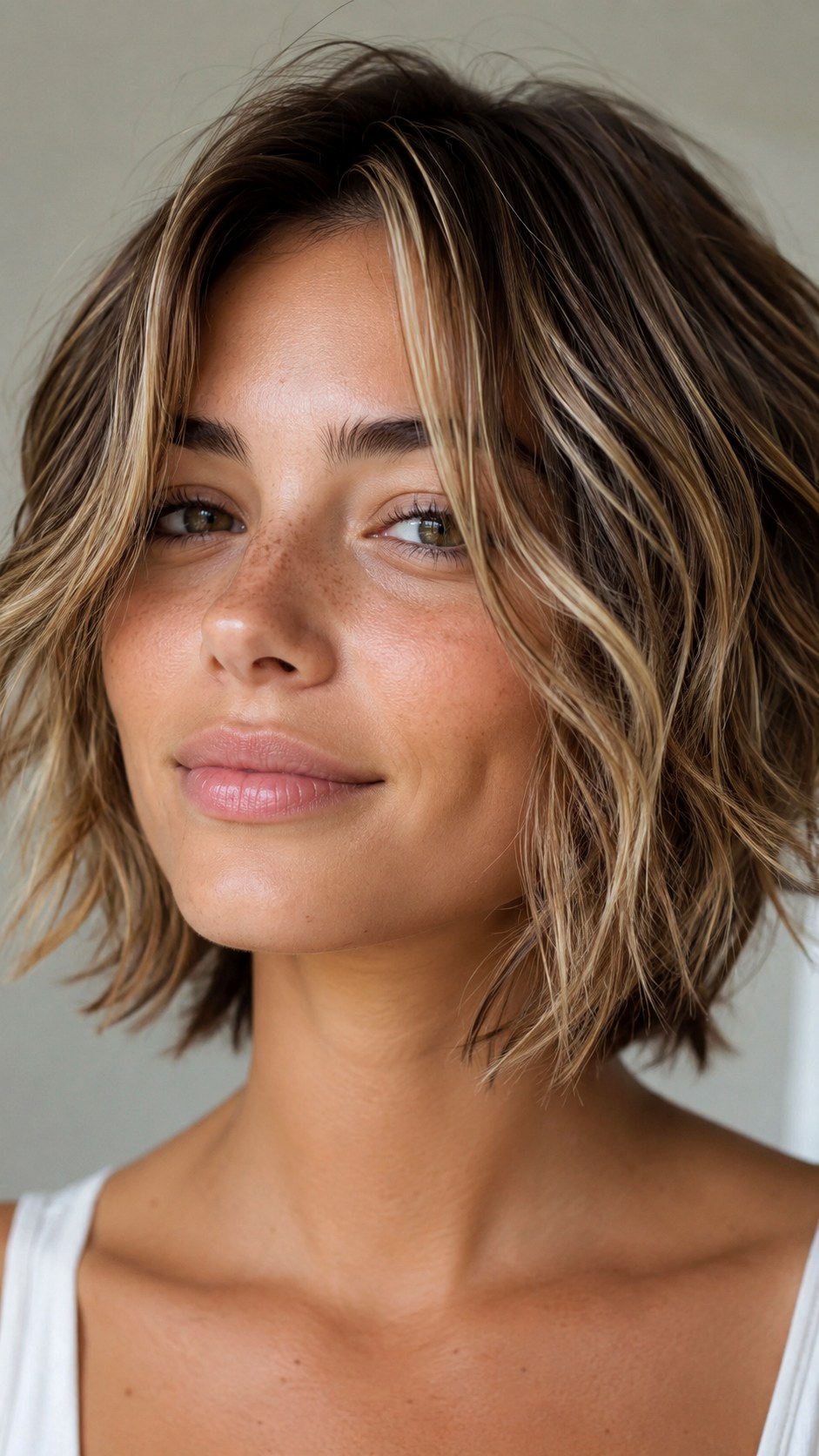 Bronde Babylights on Short Shag - 24 short hair highlights ideas
