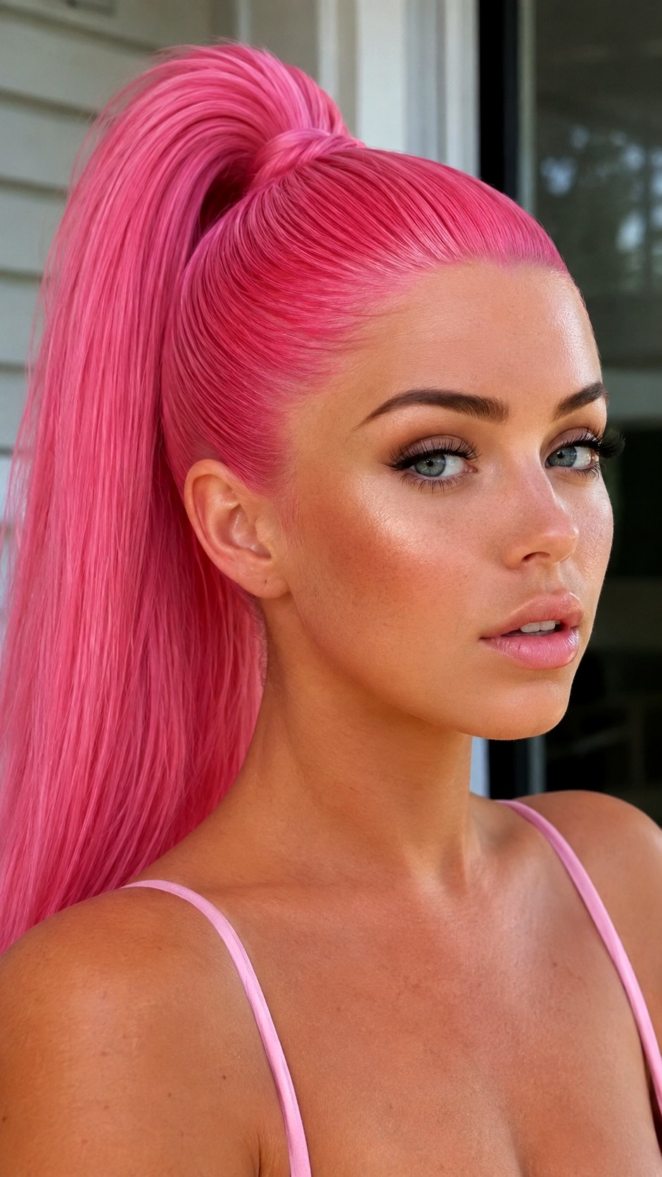 Bubblegum Pink High Ponytail - 22 vivid hair color ideas