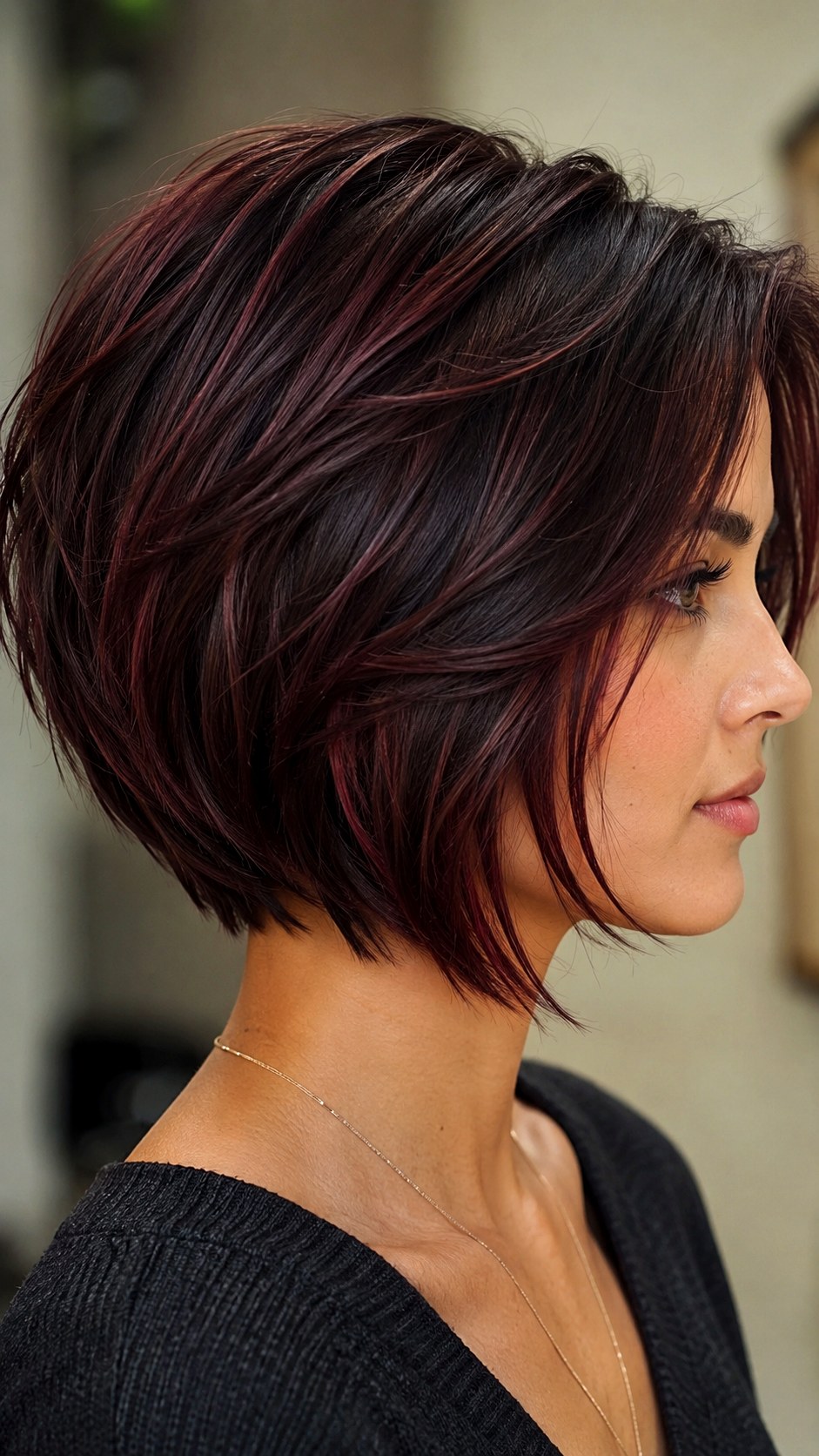 Burgundy Babylights on Stacked Bob - 24 short hair highlights ideas