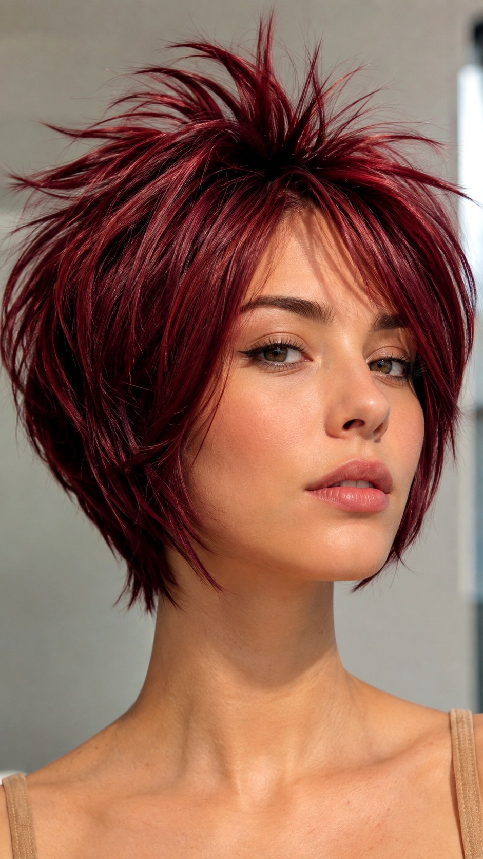Burgundy Red Spiky Inverted Bob - 24 spiky hairstyle ideas