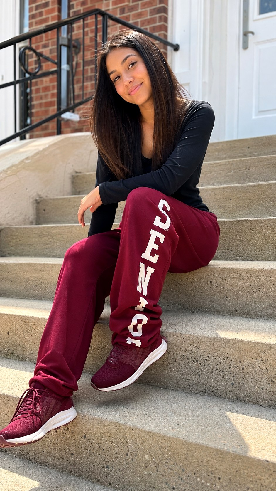 Burgundy Sweats and Cream Lettering - 25 varsity font stenciled senior pants