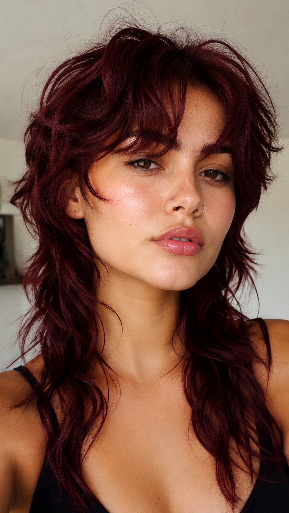 Burgundy Wavy Wolf Cut Mullet - 23 wavy wolf cut hairstyle ideas
