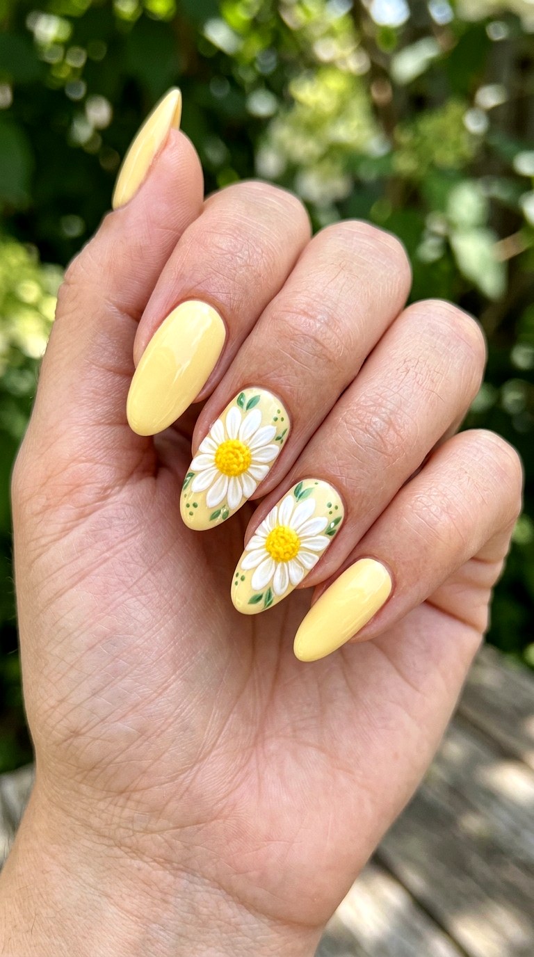 Butter Yellow Daisy Bloom - 21 dreamy yellow floral summer nail ideas