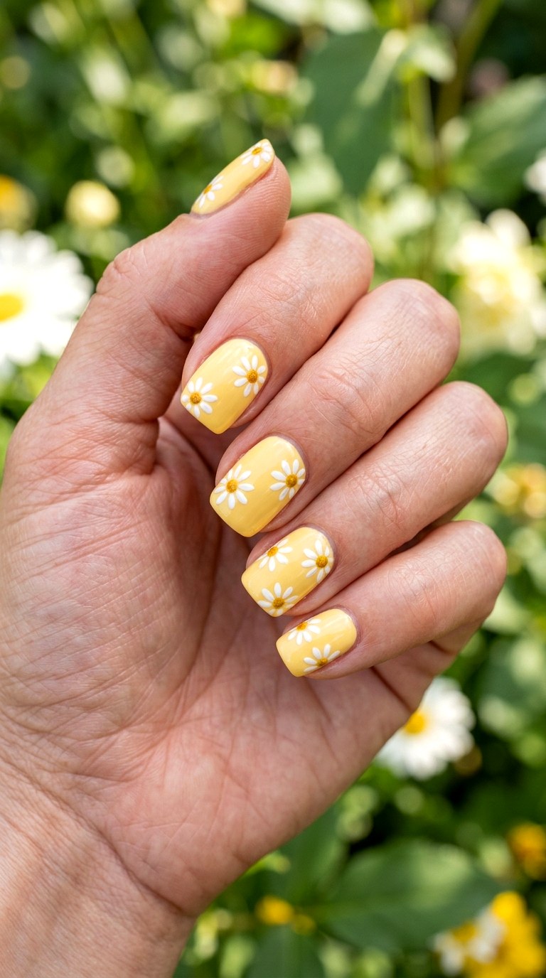 Butter Yellow Daisy Nails - 25 cute summer nail ideas