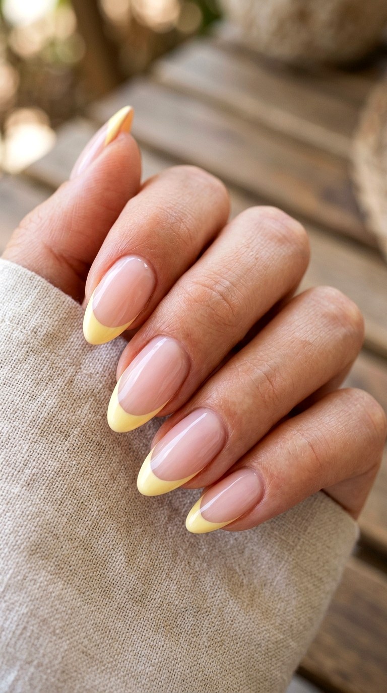 Butter Yellow Pink French Tips Nails - 23 yellow pink Summer nail ideas