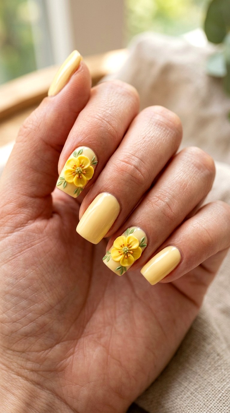 Buttercup D Flower Nails - 21 dreamy yellow floral summer nail ideas