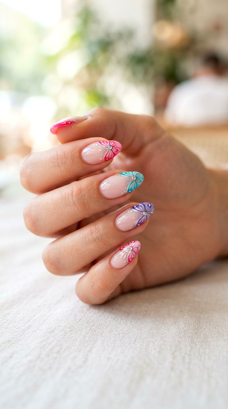 Butterfly French Tip Glam - 22 retro Y2K almond nail ideas