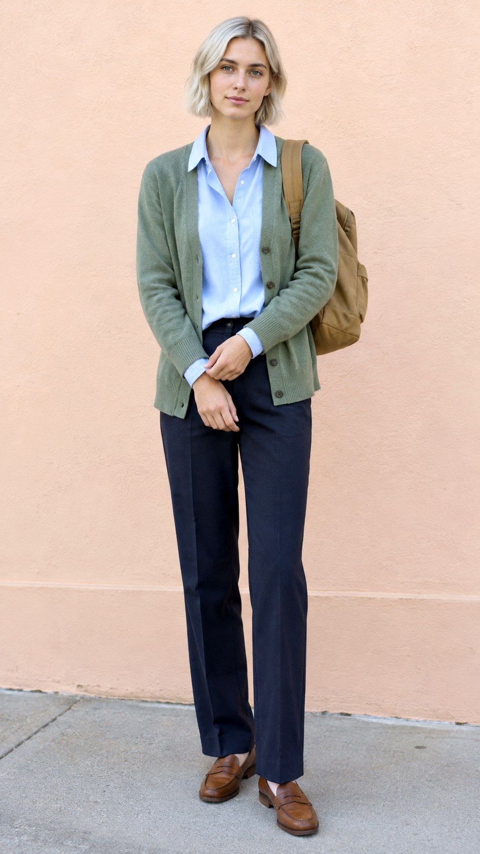 Button Down Shirt With Knit Cardigan - 20 fall outfits for school