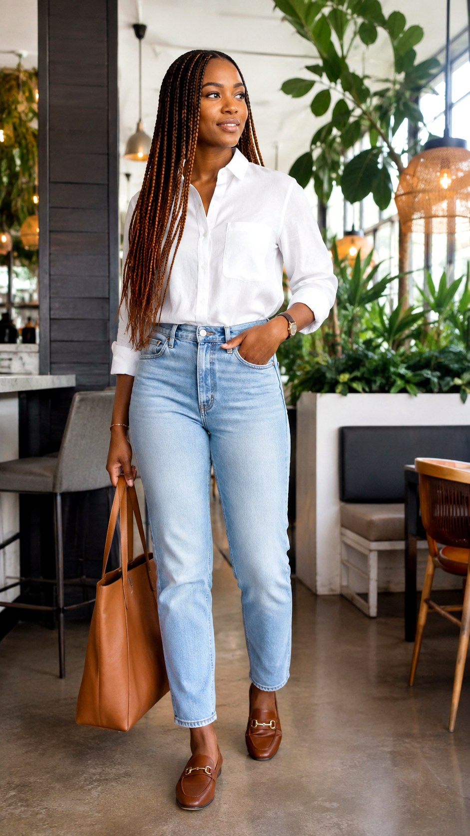 Button Down Shirt and Light Denim Jeans - 21 Light Denim Jeans Outfit Ideas