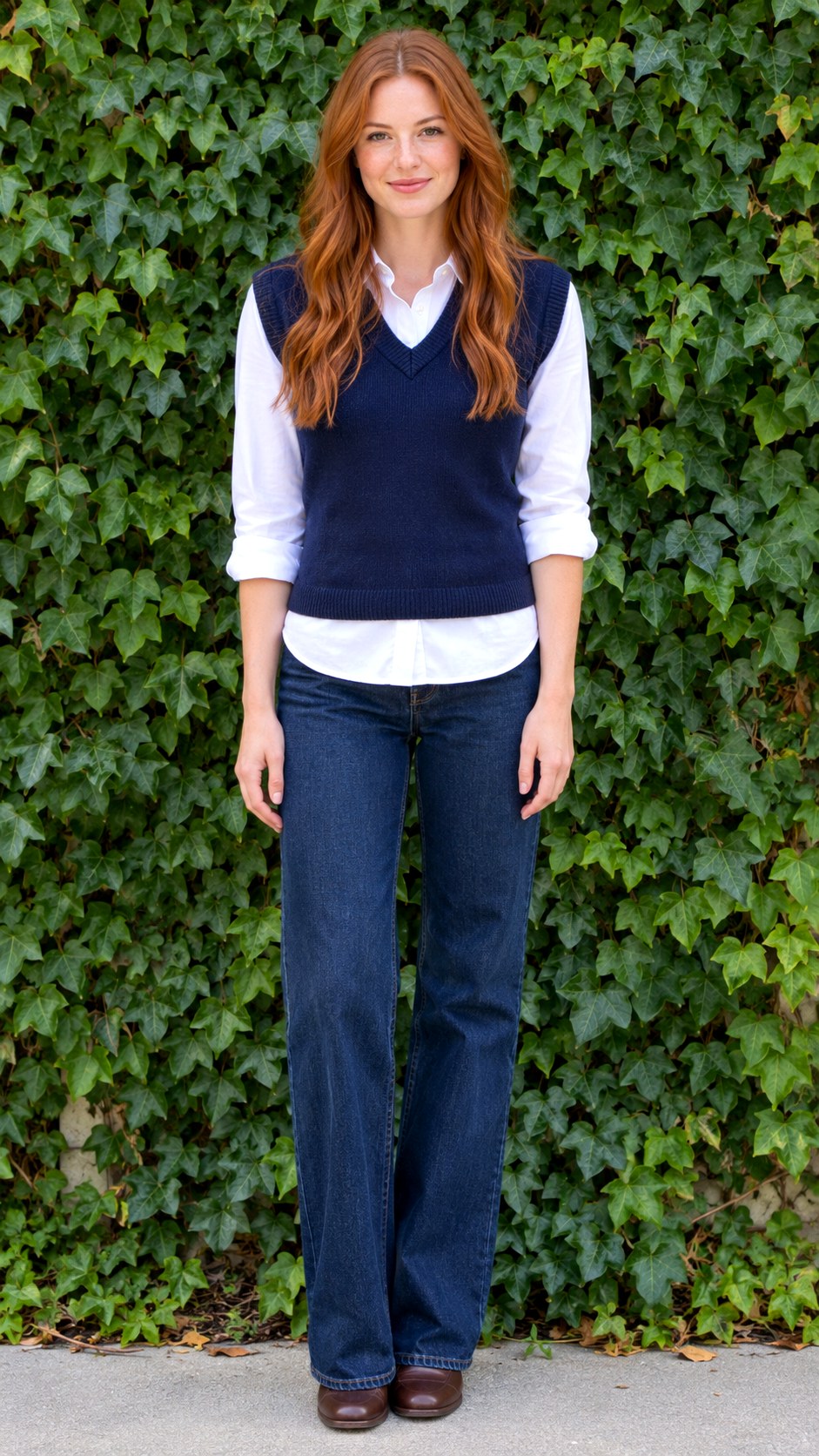 Button Down Shirt and Sweater Vest - 24 early fall outfit look ideas