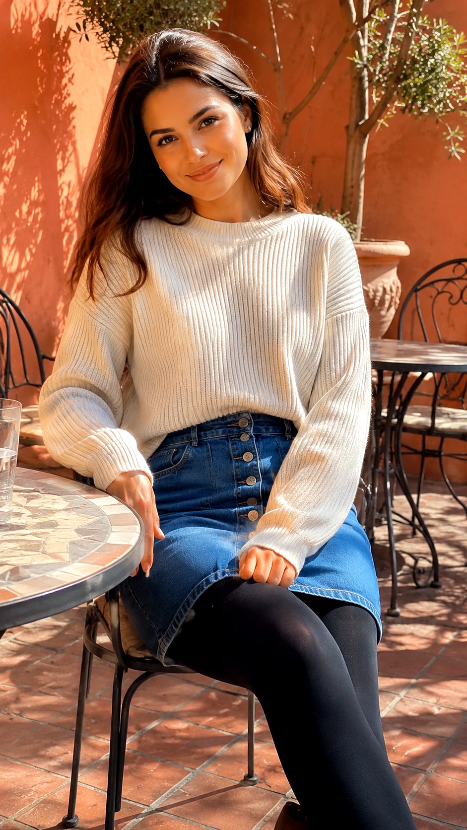 Button Front Denim Skirt Over Leggings Style - 21 Skirt Over Leggings Ideas