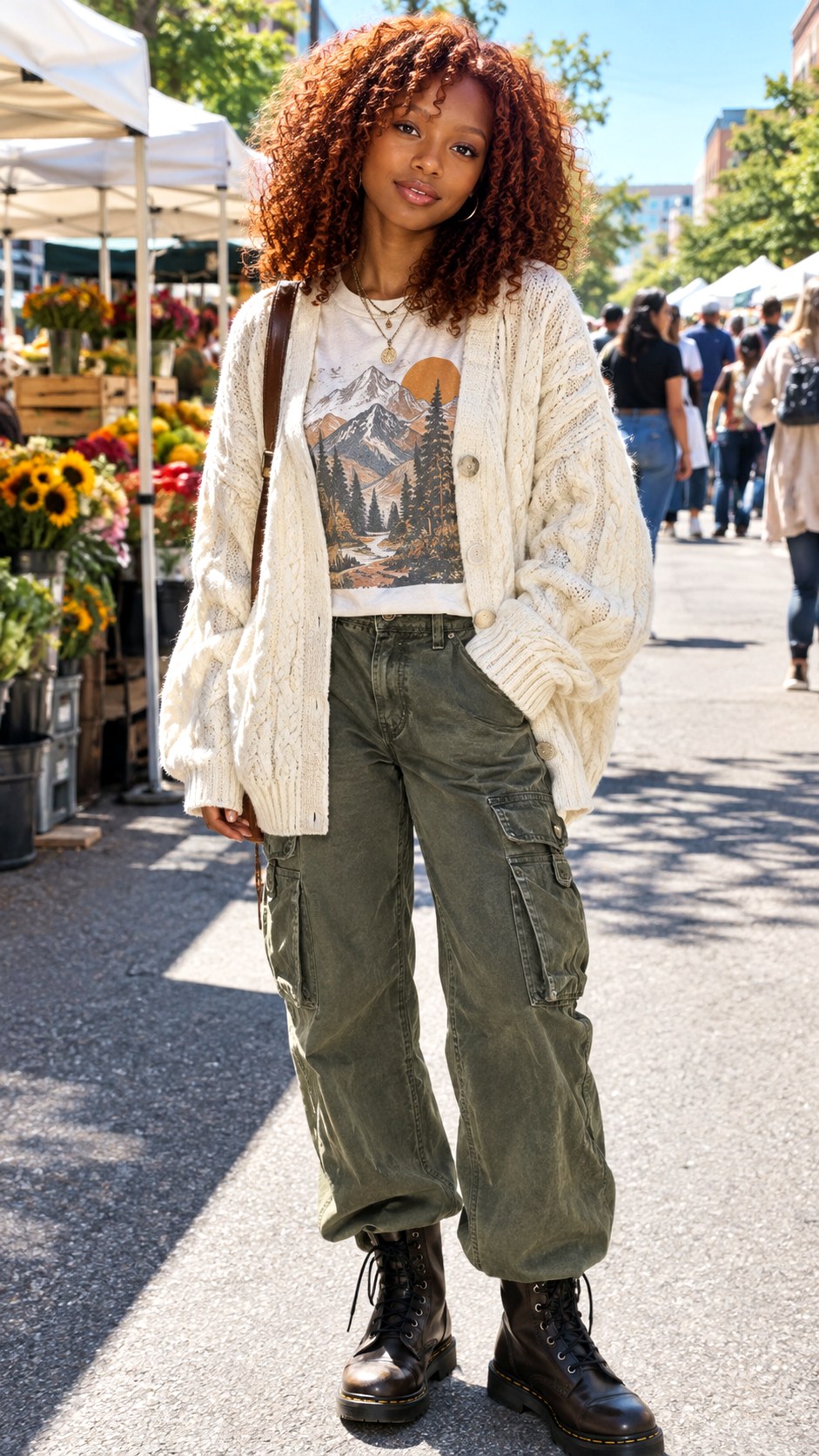 Cable Knit Cardigan and Cargo Jeans - 25 cardigan and jeans outfit ideas