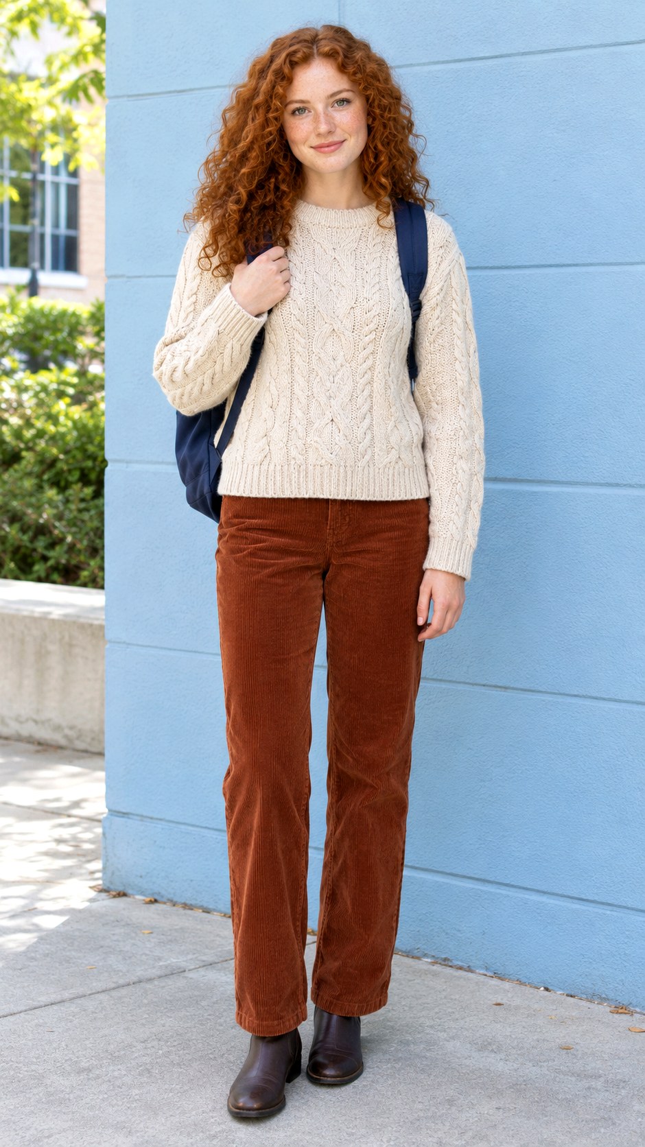 Cable Knit Sweater With Corduroy Pants - 20 fall outfits for school