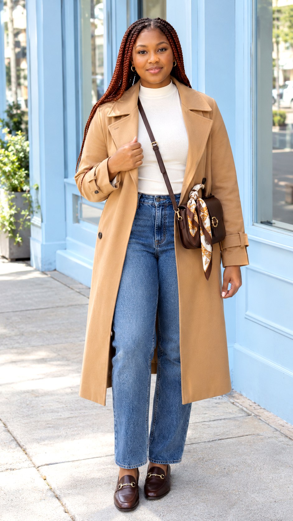 Camel Trench Coat With Straight Jeans - 20 fall outfits black women