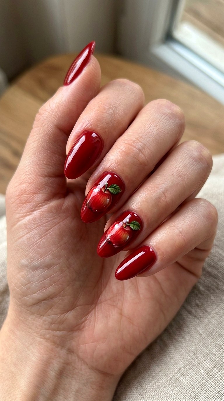 Candy Apple Red Gloss - 20 apple whimsical nail design ideas