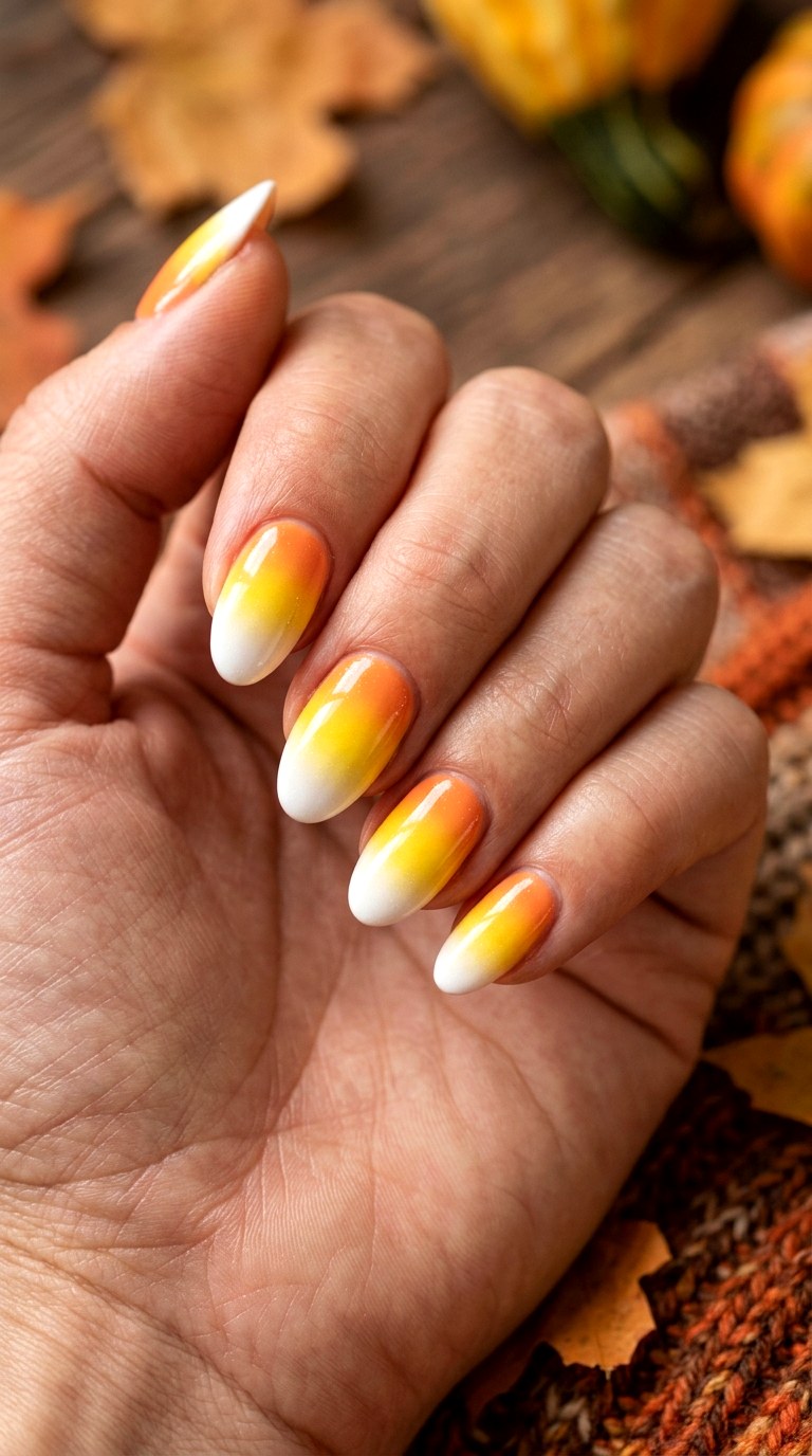 Candy Corn Gradient Nails - 23 simple halloween nail ideas