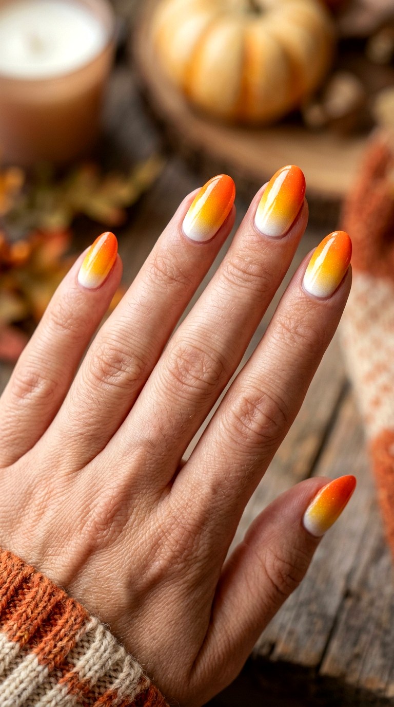 Candy Corn Gradient Nails - 24 halloween nail ideas