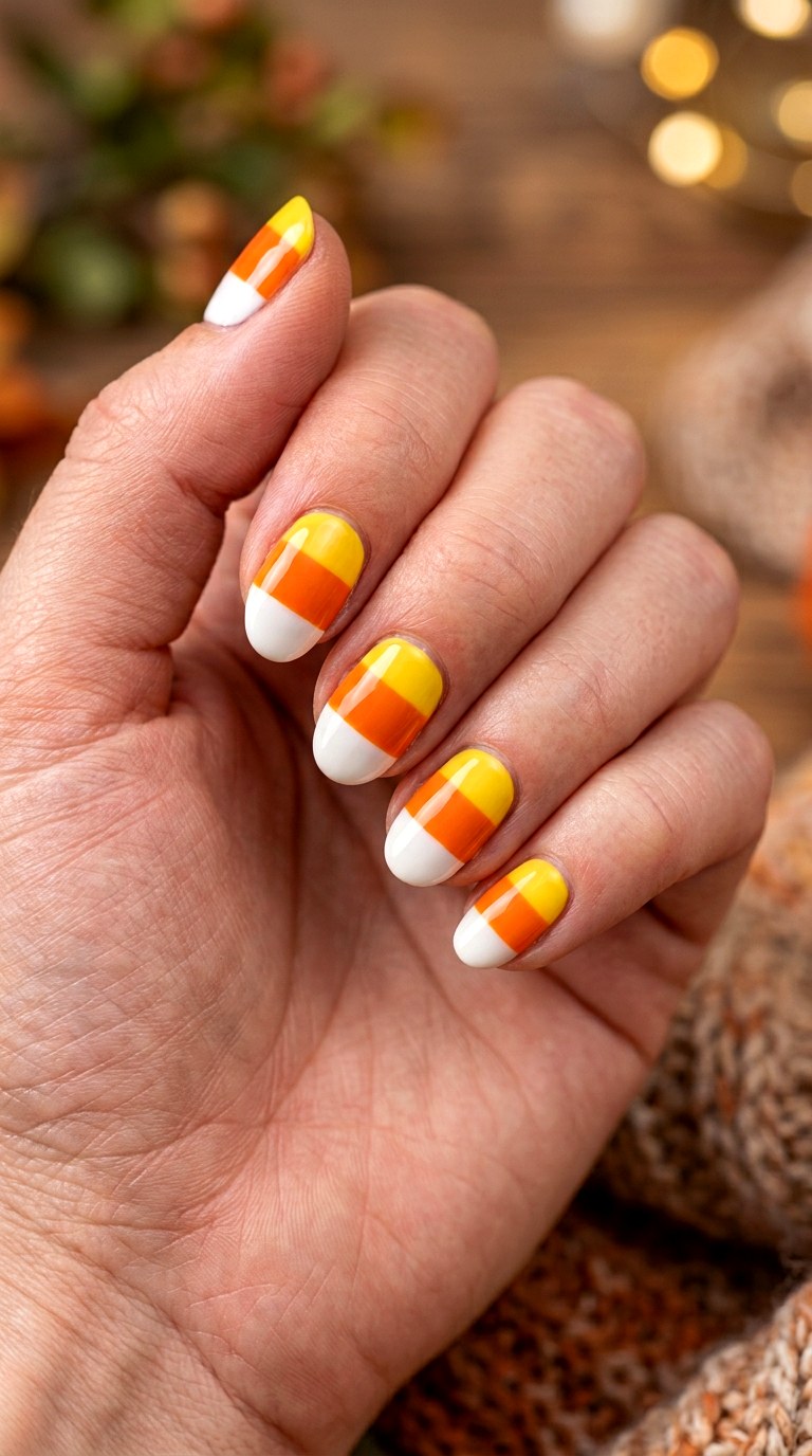 Candy Corn Gradient Nails - 20 easy halloween nail ideas
