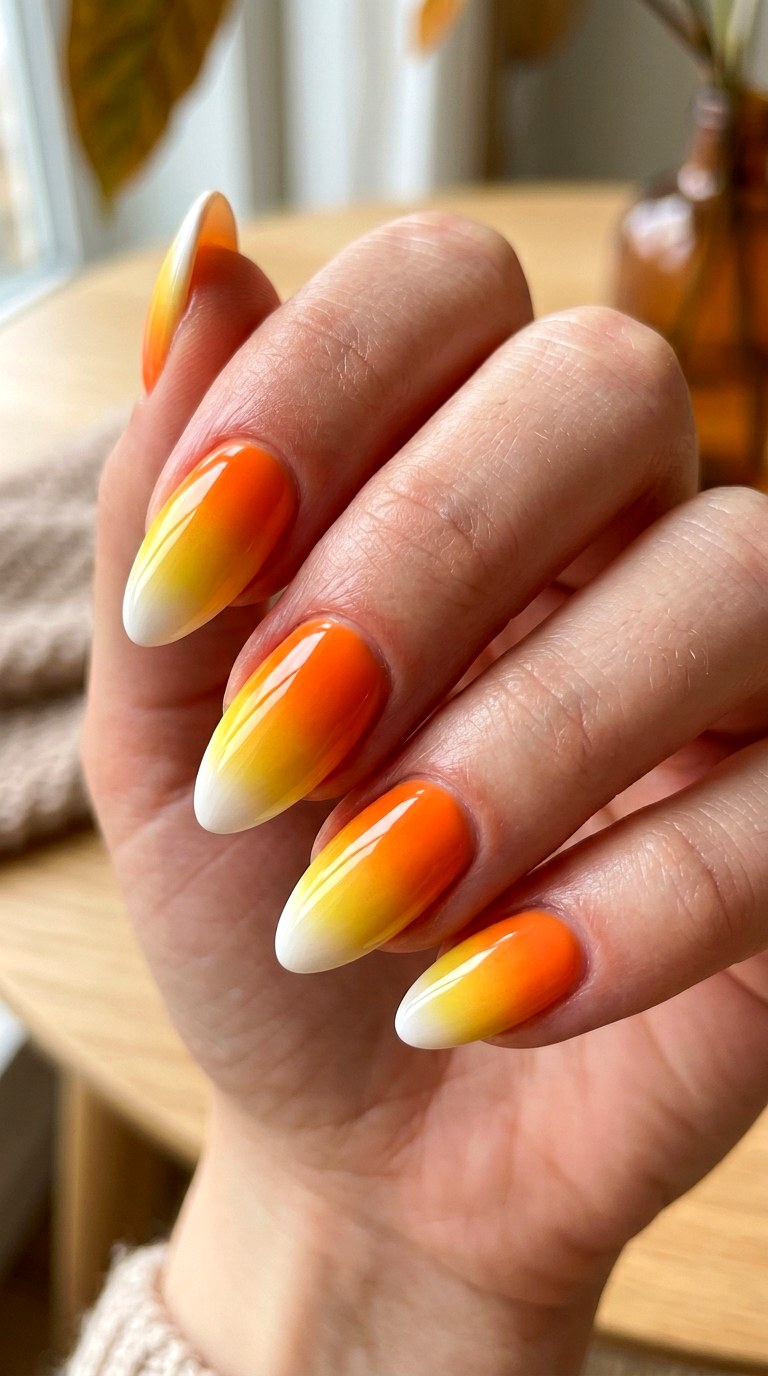 Candy Corn Ombre Halloween Nails - 20 halloween nail art ideas