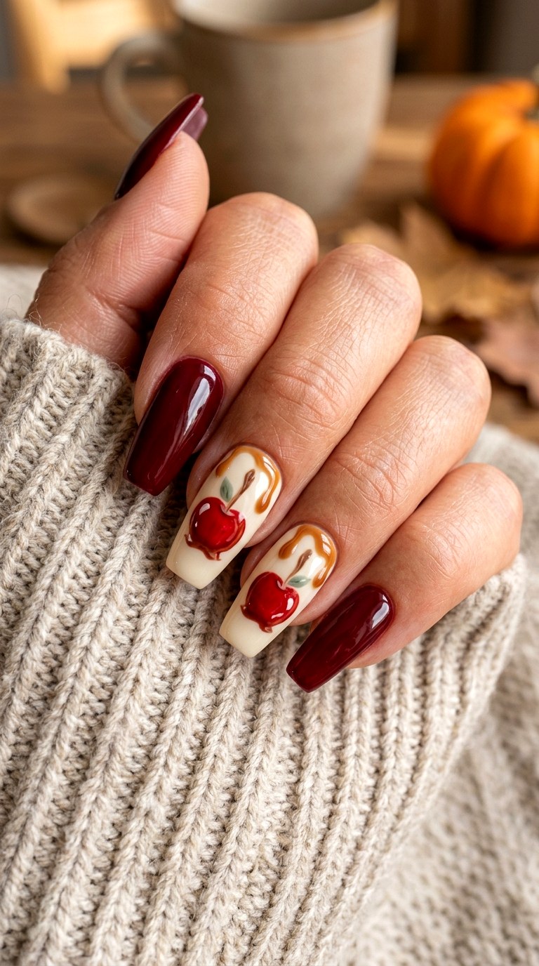 Caramel Candy Apple Nails - 20 apple whimsical nail design ideas