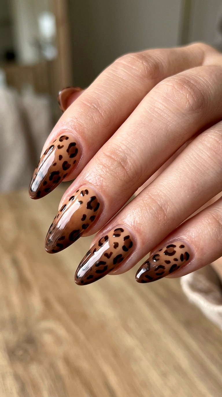 Caramel Ombre Cheetah Nails - 20 Modern cheetah print nail design ideas