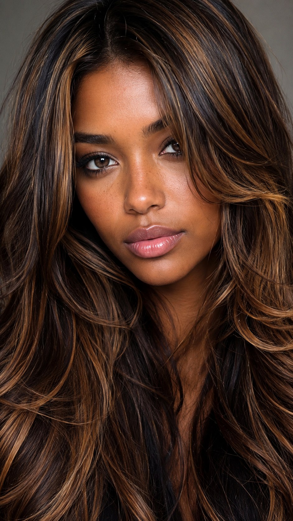 Caramel Ribbon Highlights on a Layered Cut - 23 hair color for brown skin ideas