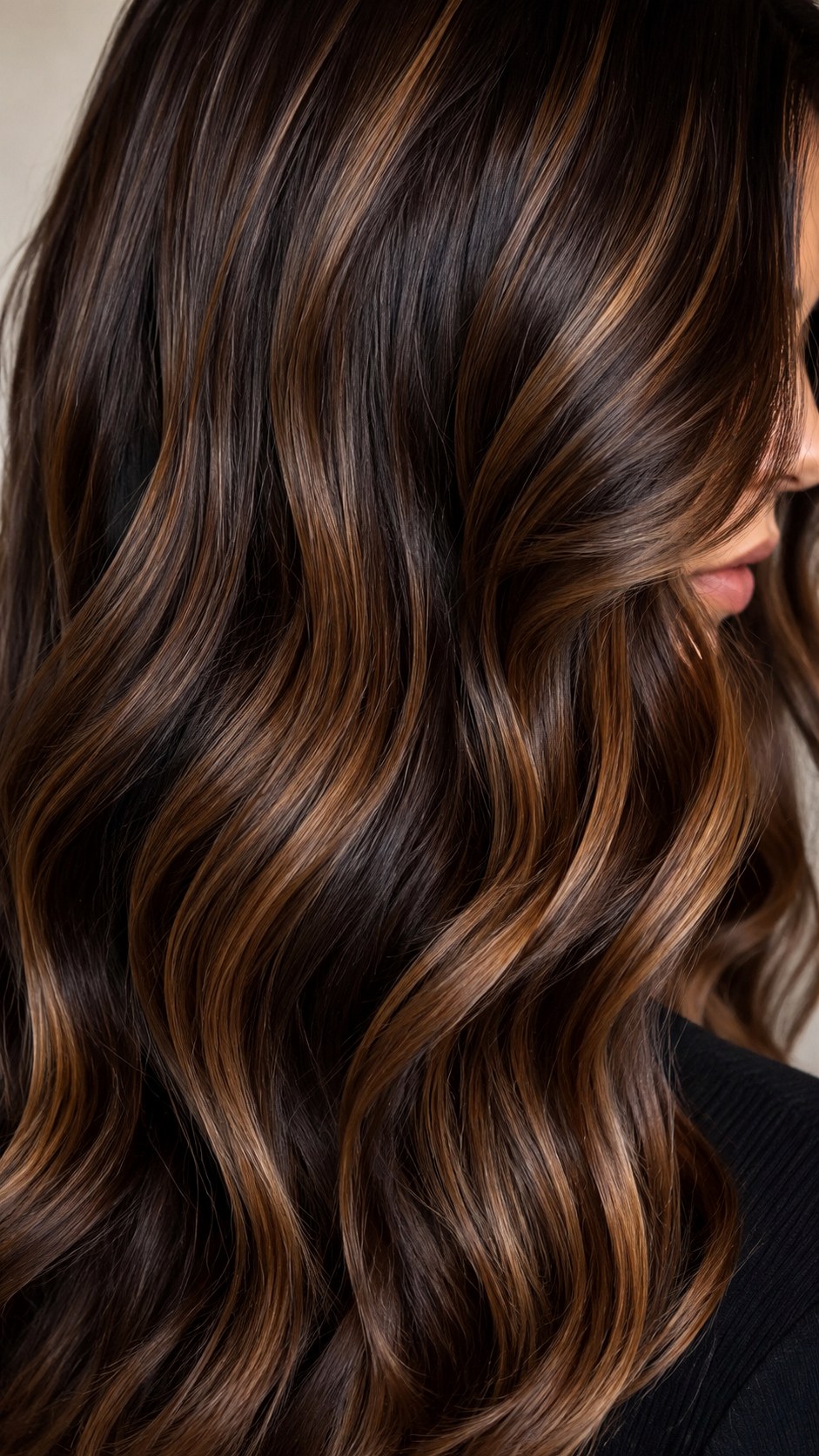 Caramel Ribboning on Layered Locks - 25 long hair highlights ideas