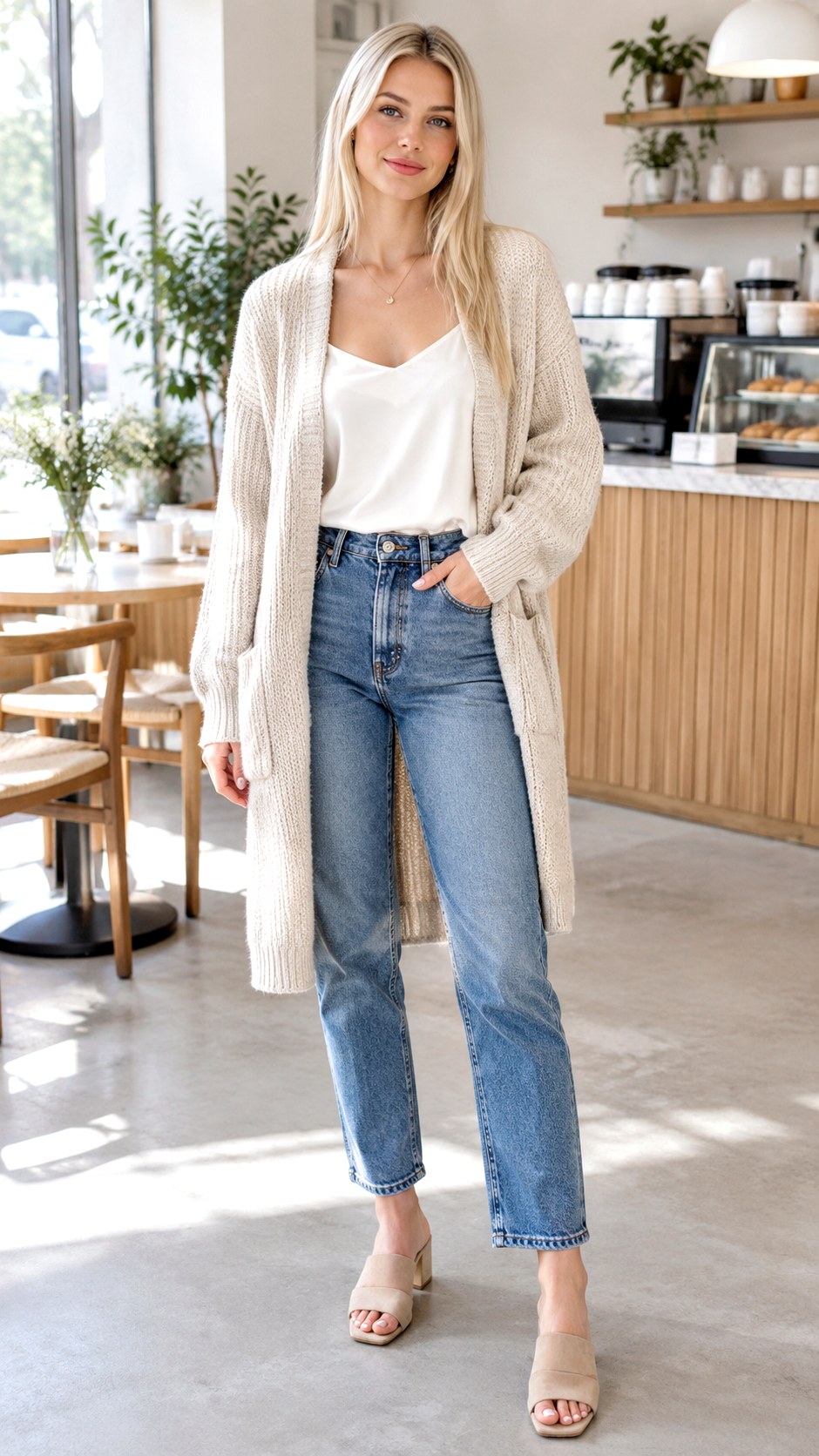 Cardigan Over Silk Camisole - 22 layered fall fashion outfit ideas