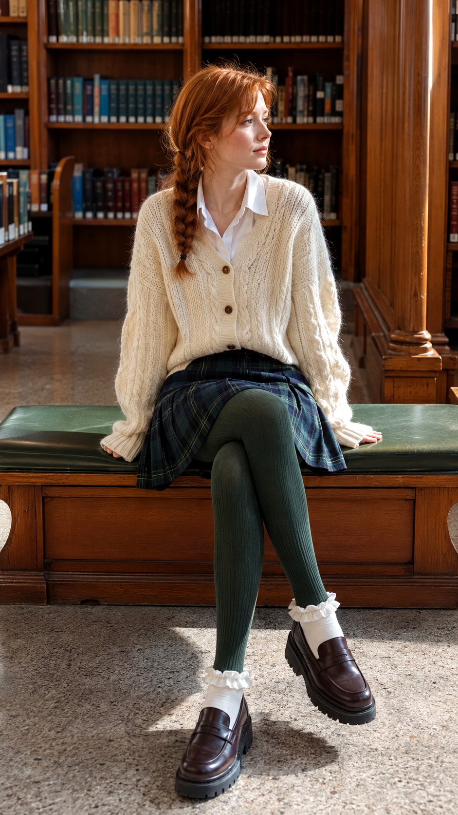 Cardigan and Plaid Skirt with Tights - 23 Skirt with Tights Outfit Ideas