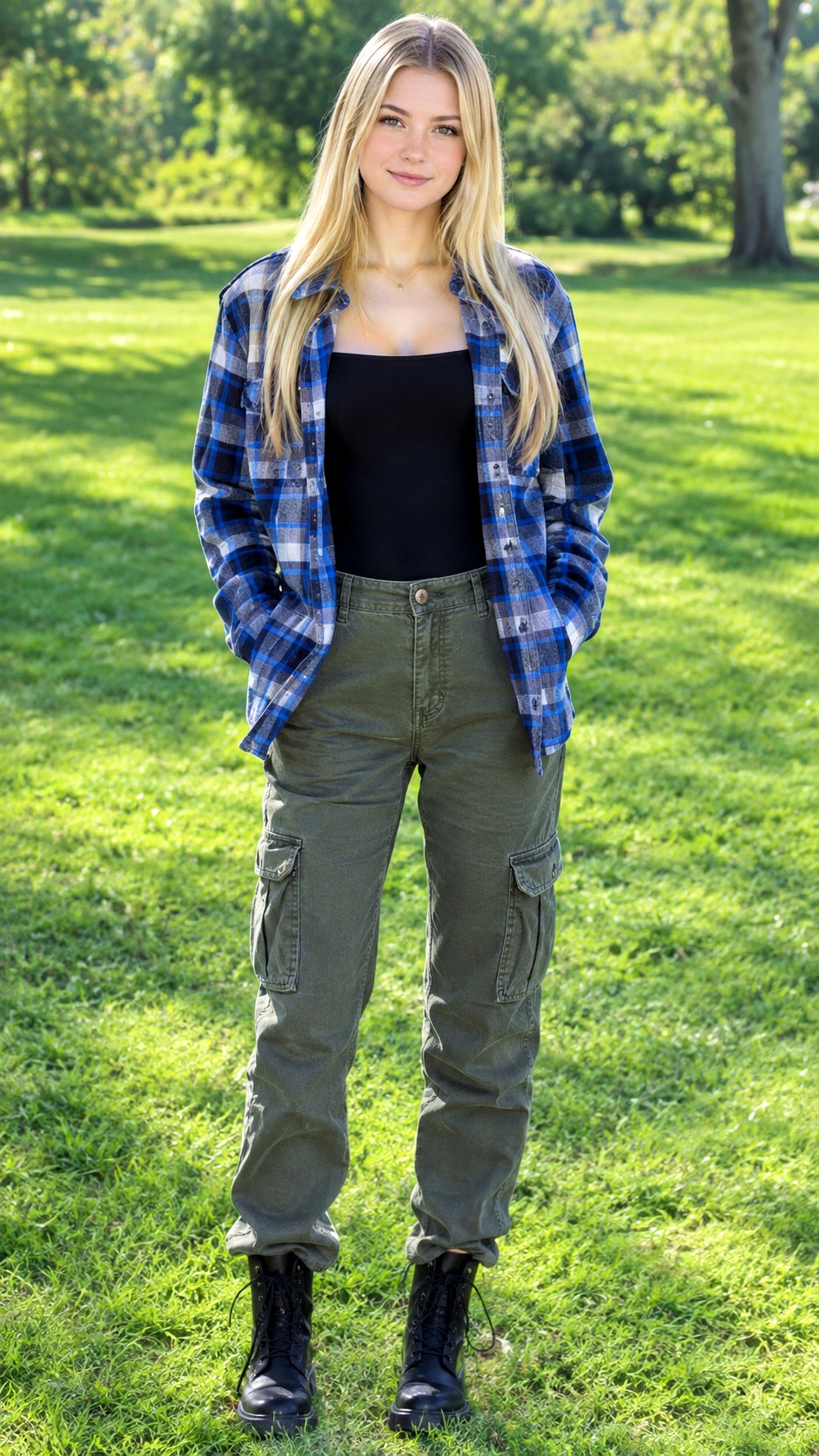 Cargo Pants And Fitted Bodysuit - 24 check shacket outfit ideas