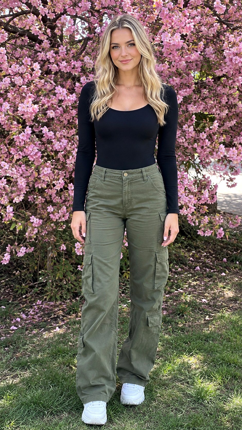Cargo Pants and Fitted Bodysuit - 24 early fall outfit look ideas