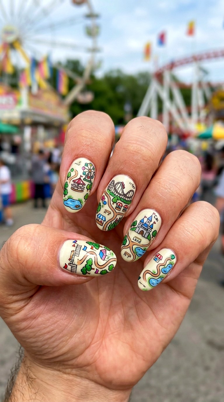 Cartoon Amusement Park Map Nails - 25 cartoon Park nail ideas