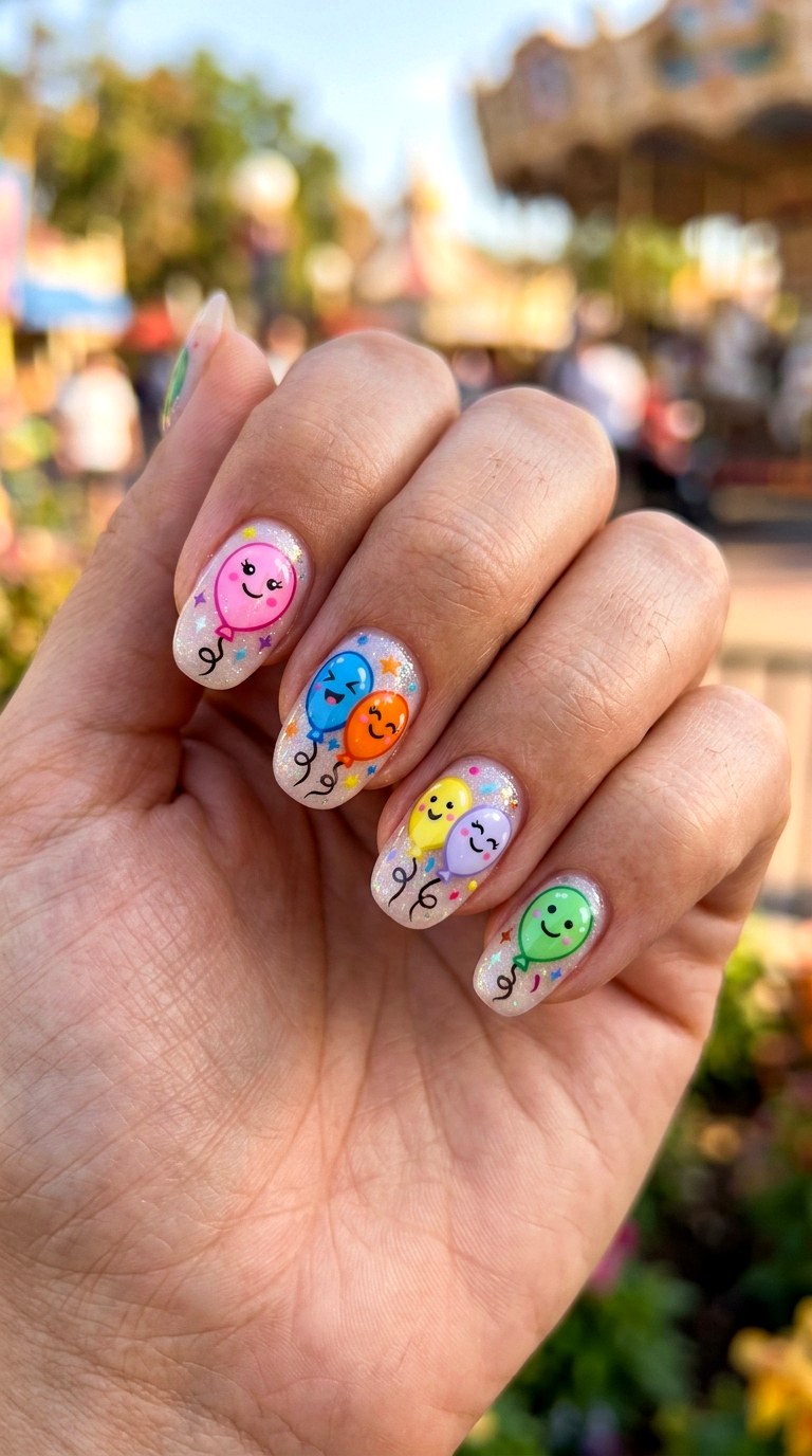 Cartoon Balloon Park Nails - 25 cartoon Park nail ideas