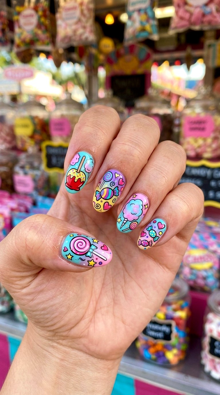 Cartoon Candy Park Nails - 25 cartoon Park nail ideas