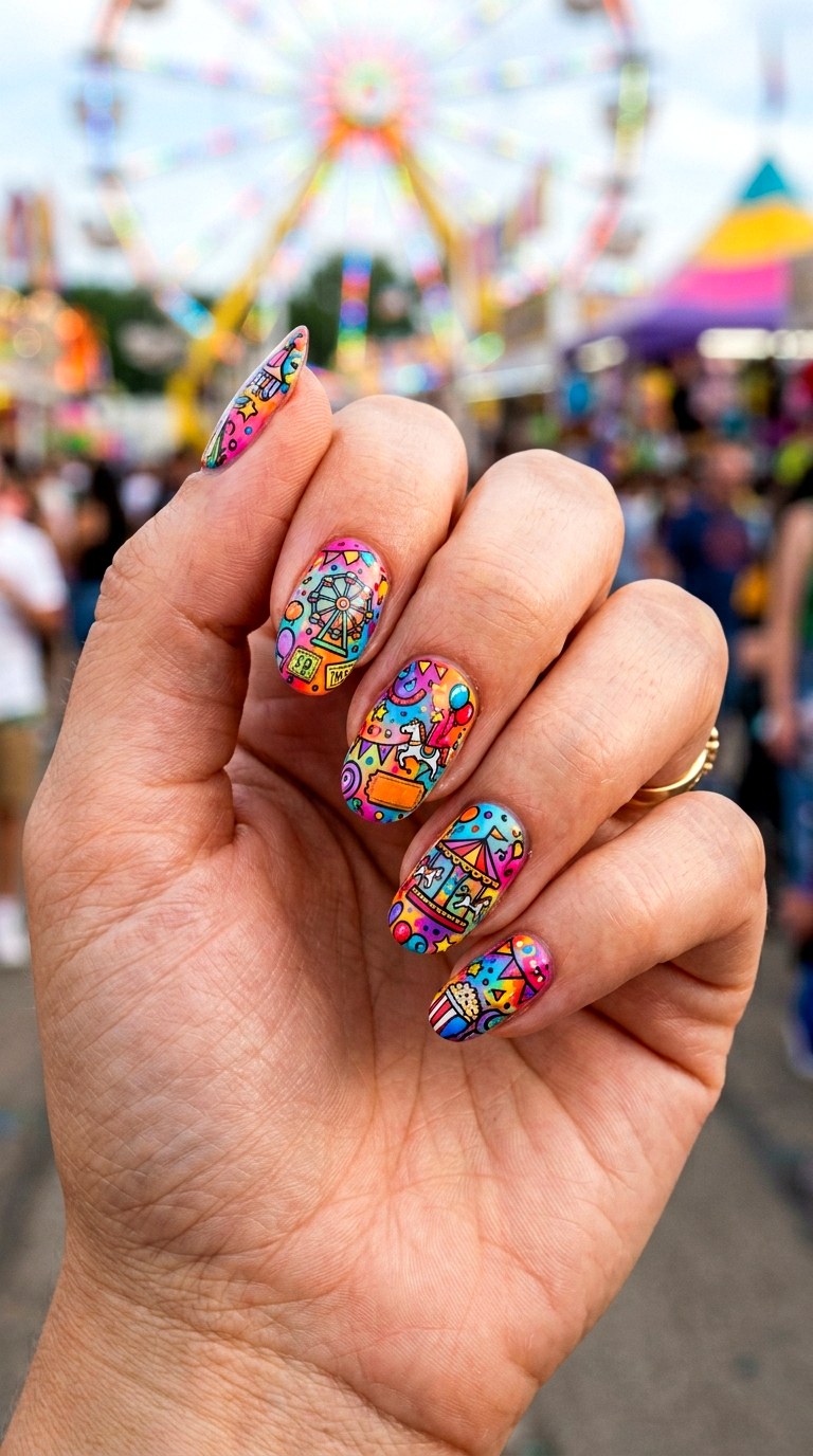 Cartoon Confetti Park Nails - 25 cartoon Park nail ideas
