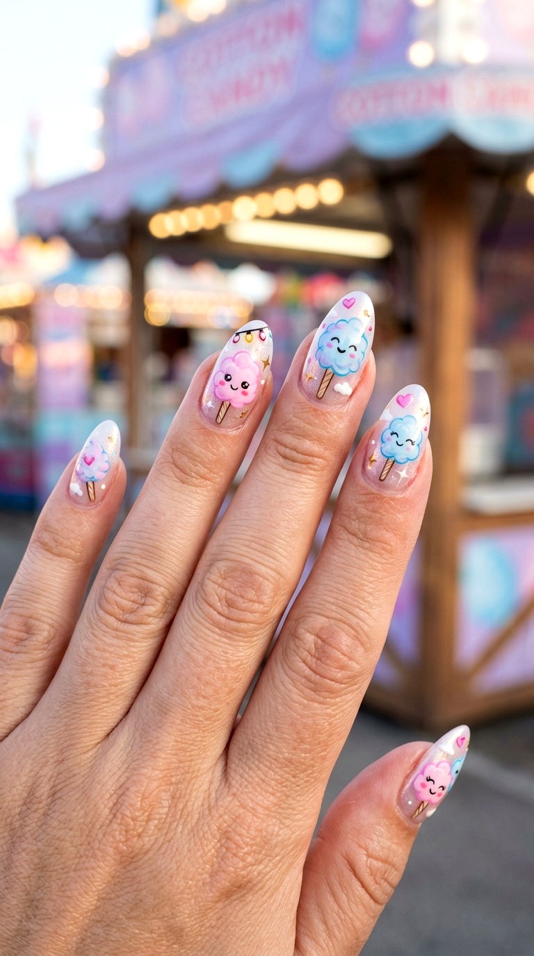 Cartoon Cotton Candy Nails - 25 cartoon Park nail ideas