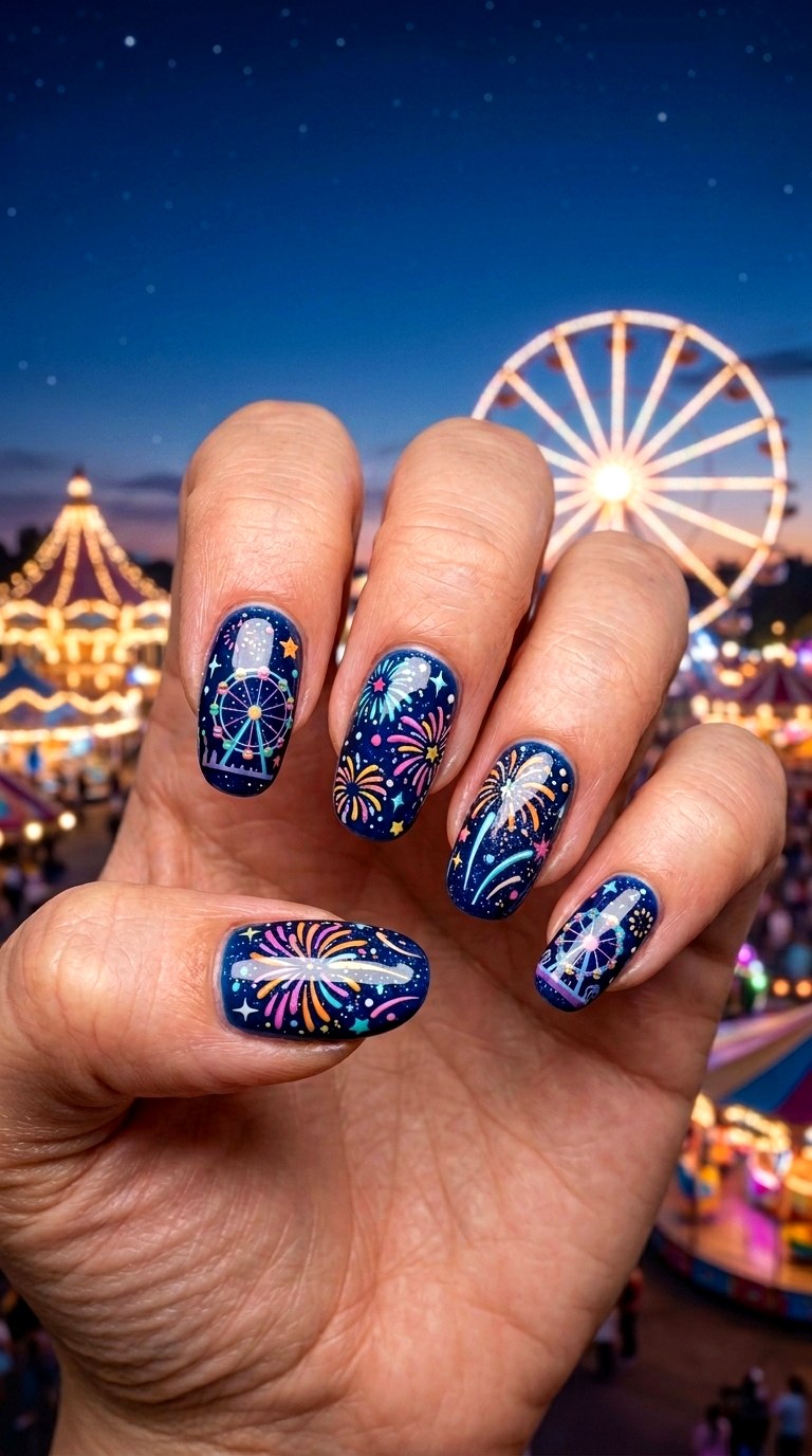 Cartoon Fireworks Park Nails - 25 cartoon Park nail ideas